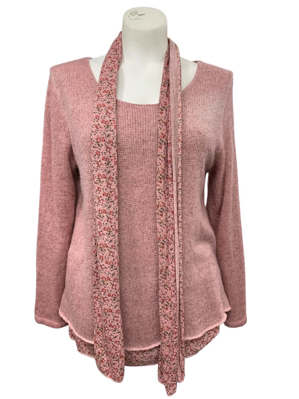 Made In Italy Dusty Rose Knit Sweater with Scarf Detail Size S